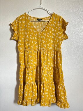 Yellow Floral Babydoll V-Neck Dress